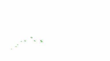 Canlandırılmış yeşil yüzdeler soldan sağa uçar. Uçuş yüzdeleri. Satış konsepti, indirim, terfi. Beyaz arkaplanda izole edilmiş vektör illüstrasyonu.