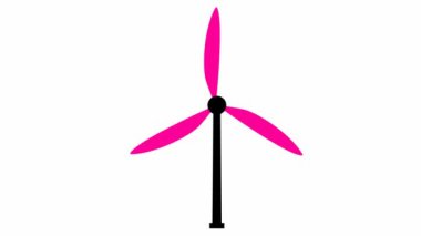 Animasyon düz ekoloji ikonu. Rüzgar santralinin pembe sembolü. Bıçaklar dönüyor. Yenilenebilir enerji kavramı, yeşil teknoloji, ekoloji, yeşil enerji, rüzgar enerjisi, rüzgar türbini. Vektör illüstrasyonu beyaz arkaplanda izole edildi.