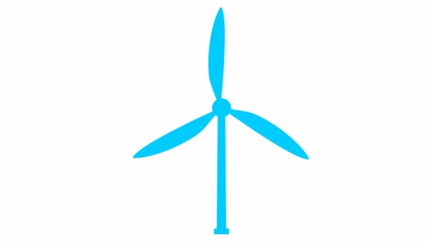 Animated Flat Ecology Icon Blue Symbol Wind Power Plant Blades — ストック動画