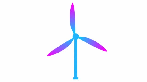 Animated Flat Ecology Icon Blue Pink Symbol Wind Power Plant — Vídeo de Stock