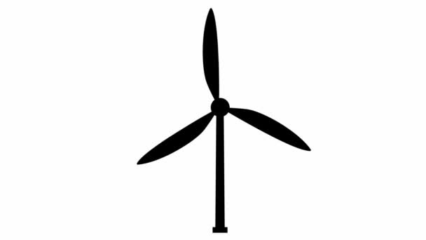 Animowana Płaska Ikona Ekologii Czarny Symbol Elektrowni Wiatrowej Ostrza Się — Wideo stockowe