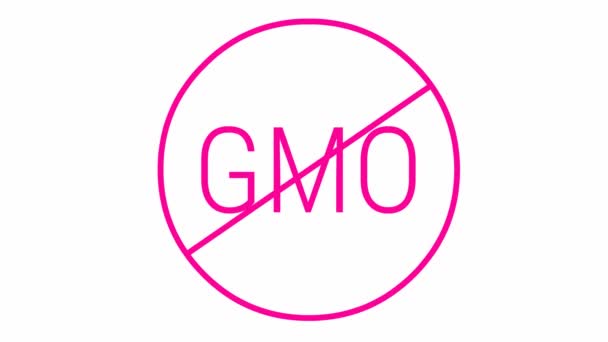 Animovaná Růžová Ikona Gmo Zdarma Geneticky Nemodifikované Potraviny Vektorové Ilustrace — Stock video