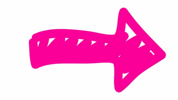 Símbolo Animado Flecha Rosa Flecha Dibujada Mano Apunta Derecha Ilustración — Vídeo de stock