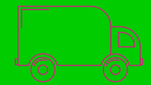 Мультипликационная Икона Машины Доставки Розовые Линейные Поездки Грузовике Концепция Доставки — стоковое видео