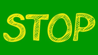 Çizim tarzında animasyon sarı kelime. Mesaj Noktasıyla Karalamalar. El çizimi vektör çizimleri yeşil arkaplanda izole edildi.