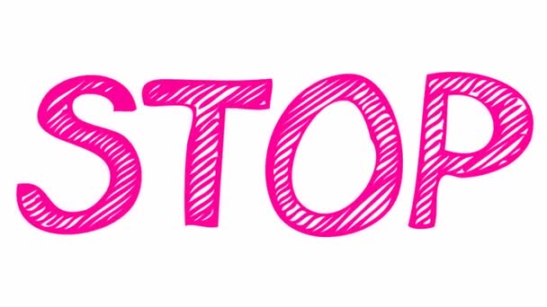 Animated Pink Word Sketch Style Doodles Text Stop Hand Drawn — Stockvideo