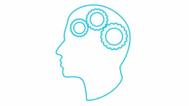 Animated Line Blue Mechanism Head Gears Concept Idea Creativity Intellect — Stok video