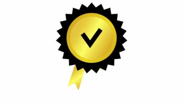 Animated gold and black quality mark. Approved or certified icon in a flat design. Vector illustration isolated on white background.
