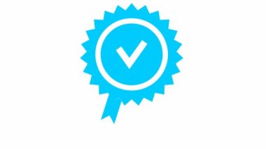 Animated blue quality mark. Approved or certified icon in a flat design. Vector illustration isolated on white background.