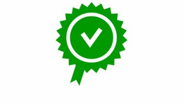 Animated green quality mark. Approved or certified icon in a flat design. Vector illustration isolated on white background.