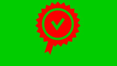 Canlandırılmış kırmızı kalite işaret. Düz bir dizaynda onaylanmış ya da onaylanmış bir simge. Vektör illüstrasyonu yeşil arkaplanda izole edildi.