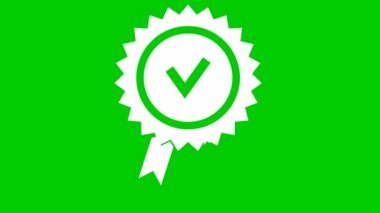 Animated white quality mark. Approved or certified icon in a flat design. Vector illustration isolated on green background.