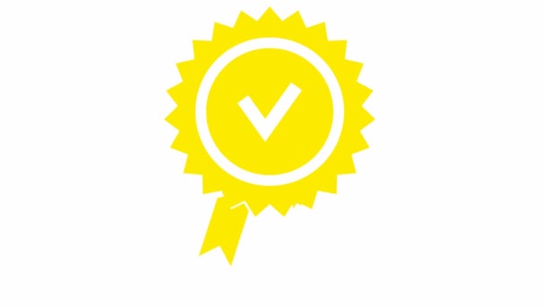 Animated Yellow Quality Mark Approved Certified Icon Flat Design Vector — Αρχείο Βίντεο