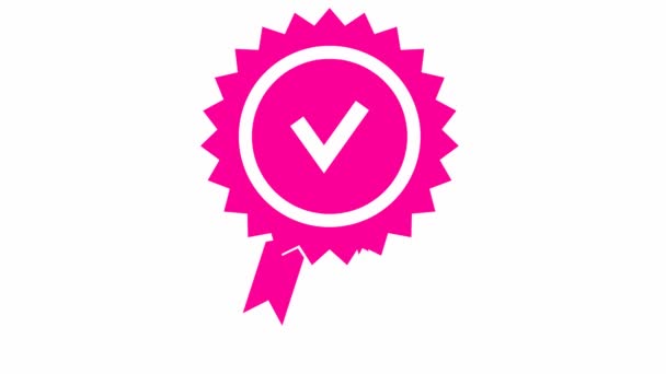Animated Pink Quality Mark Approved Certified Icon Flat Design Vector — Αρχείο Βίντεο
