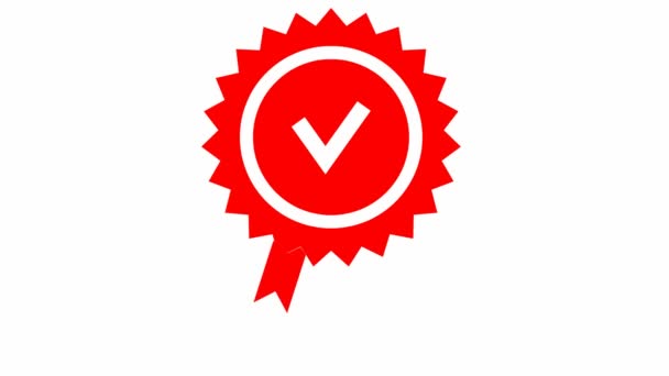 Marca Calidad Roja Animada Icono Aprobado Certificado Diseño Plano Ilustración — Vídeo de stock