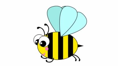 Animated funny bee. The bee flies. Looped video. Flat vector illustration isolated on a white background.