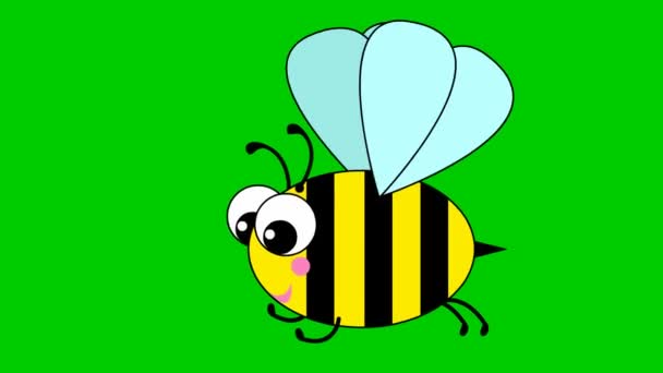 Animated Funny Bee Happy Bee Flies Looped Video Flat Vector — Video