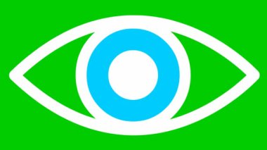 Animasyon mavi göz kapanıyor. Göz açıp kapayıncaya kadar. Doğrusal simge. Döngülü video. Yeşil arkaplanda vektör illüstrasyonu.