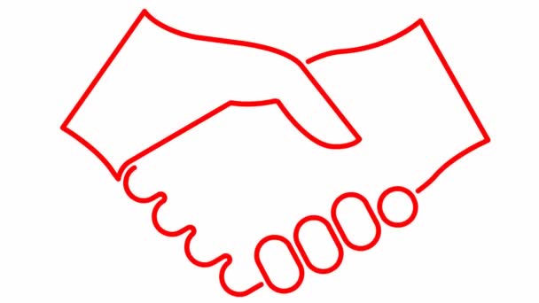 Animated Red Handshake Icon Concept Deal Agreement Partnership Vector Linear — стоковое видео