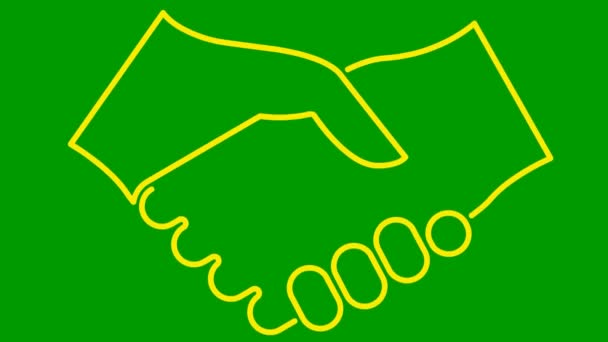 Animated Yellow Handshake Icon Concept Deal Agreement Partnership Vector Linear — стоковое видео