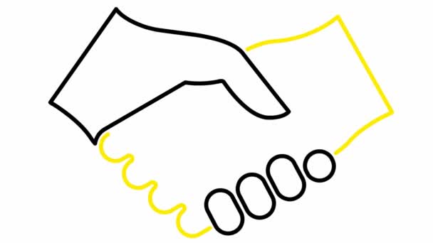 Geanimeerde Zwarte Gele Handdruk Pictogram Concept Van Deal Overeenkomst Partnerschap — Stockvideo