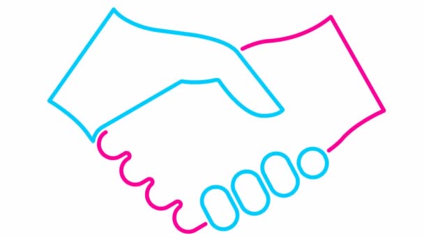 Geanimeerde Blauwe Roze Handdruk Pictogram Concept Van Deal Overeenkomst Partnerschap — Stockvideo