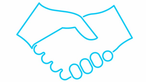 Animated Blue Handshake Icon Concept Deal Agreement Partnership Vector Linear — Vídeo de Stock