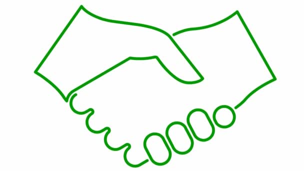 Animated Green Handshake Icon Concept Deal Agreement Partnership Vector Linear — Video Stock