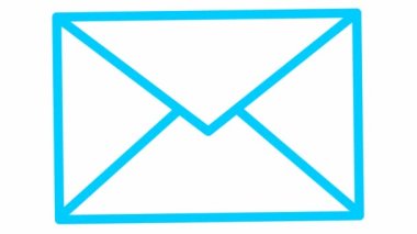 Animated blue line icon of envelope. Symbol of e-mail. Concept of communication, mail, post, message, letter. Looped video. Vector illustration isolated on white background.