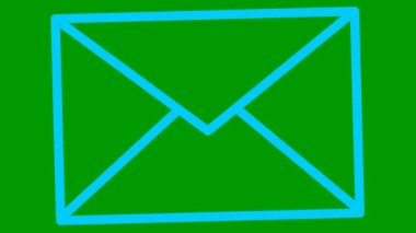 Animated blue line icon of envelope. Symbol of e-mail. Concept of communication, mail, post, message, letter. Looped video. Vector illustration isolated on green background.