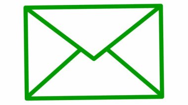 Animated green line icon of envelope. Symbol of e-mail. Concept of communication, mail, post, message, letter. Looped video. Vector illustration isolated on white background.