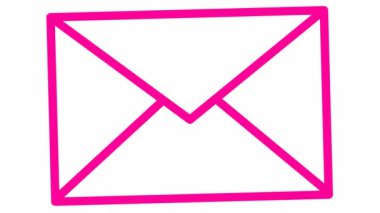 Animated pink line icon of envelope. Symbol of e-mail. Concept of communication, mail, post, message, letter. Looped video. Vector illustration isolated on white background.