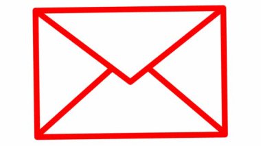 Zarfın canlandırılmış kırmızı çizgi simgesi. E-postanın sembolü. İletişim kavramı, posta, posta, mesaj, mektup. Döngülü video. Vektör illüstrasyonu beyaz arkaplanda izole edildi.