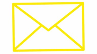 Animated yellow line icon of envelope. Symbol of e-mail. Concept of communication, mail, post, message, letter. Looped video. Vector illustration isolated on white background.