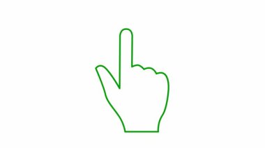 El ve işaret parmağının hareketli yeşil sembolü. İşaret parmağı işaretleri. Döngülü video. Beyaz arkaplanda izole edilmiş vektör düz illüstrasyon.