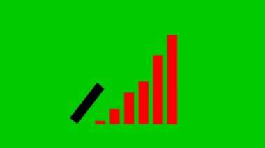 Animated financial growth chart with trend line graph. red and black symbol Growth bar chart of economy. Looped video. Vector illustration isolated on green background.
