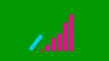 Animated financial growth chart with trend line graph. blue and black symbol Growth bar chart of economy. Looped video. Vector illustration isolated on green background.