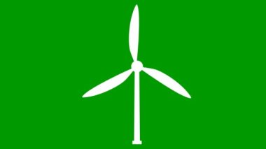 Animated flat ecology icon. white symbol of wind power plant. Blades are spinning. Concept of renewable energy, green technology, ecology, green energy, wind power, Wind energy, wind turbine. Vector illustration isolated on green background.