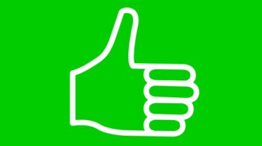 Animated white line symbol of like. Hand icon. Looped video. Vector flat illustration isolated on the green background.