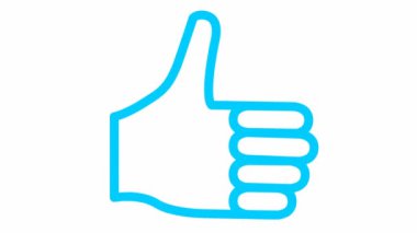 Animated blue line symbol of like. Hand icon. Looped video. Vector flat illustration isolated on the white background.