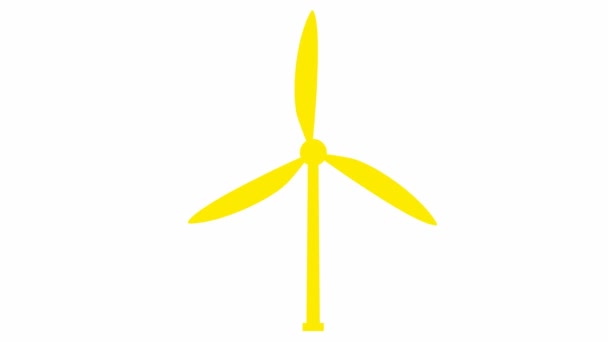 Animated Flat Ecology Icon Yellow Symbol Wind Power Plant Blades — Vídeos de Stock