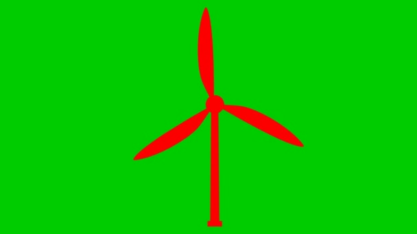 Animated Flat Ecology Icon Red Symbol Wind Power Plant Blades — Vídeo de stock