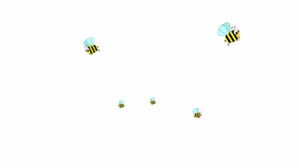 Animated Bees Fly Center Looped Video Vector Illustration Isolated White — стоковое видео