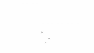 Animated silver likes fly from bottom to top. Looped video. Vector flat illustration. Fountain from hands isolated on the white background.