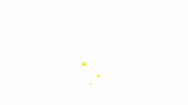 Animated yellow likes fly from bottom to top. Looped video. Vector flat illustration. Fountain from hands isolated on the white background.