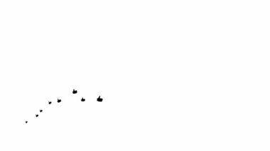 Animated black likes fly from left to right. A wave of flying hands. Looped video. Vector illustration isolated on the white background.