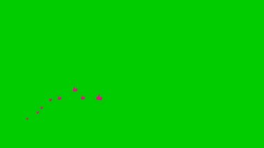 Animated pink likes fly from left to right. A wave of flying hands. Looped video. Vector illustration isolated on the green background.