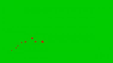 Animated red likes fly from left to right. A wave of flying hands. Looped video. Vector illustration isolated on the green background.
