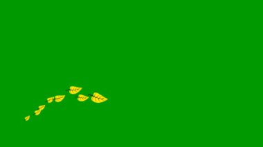 Animated autumn yellow leaves fly from left to right. Golden autumn. Looped video. A wave of flying leaves on green background.