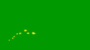 Animated autumn yellow leaves fly from left to right. Golden autumn. Looped video. A wave of flying leaves on green background.